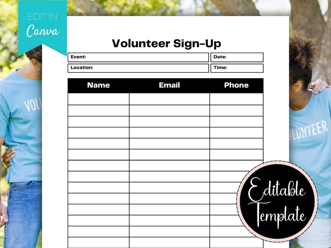 Printable Volunteer Sign Up Form