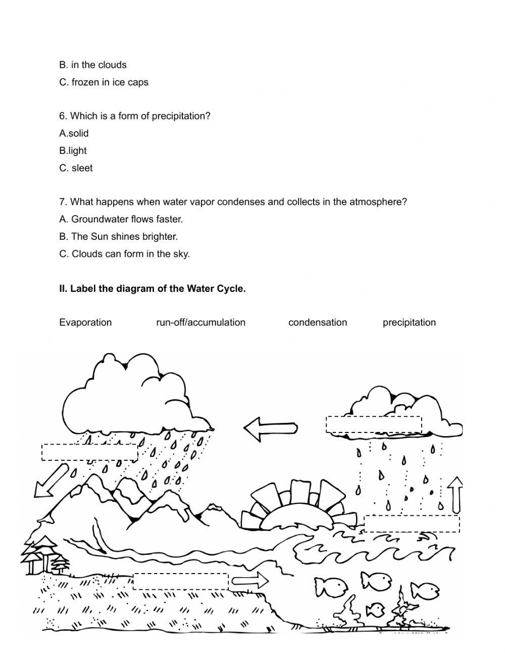 Printable Quiz On The Water Cycle