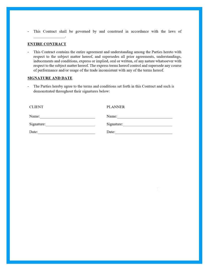 Printable Wedding Planner Contract