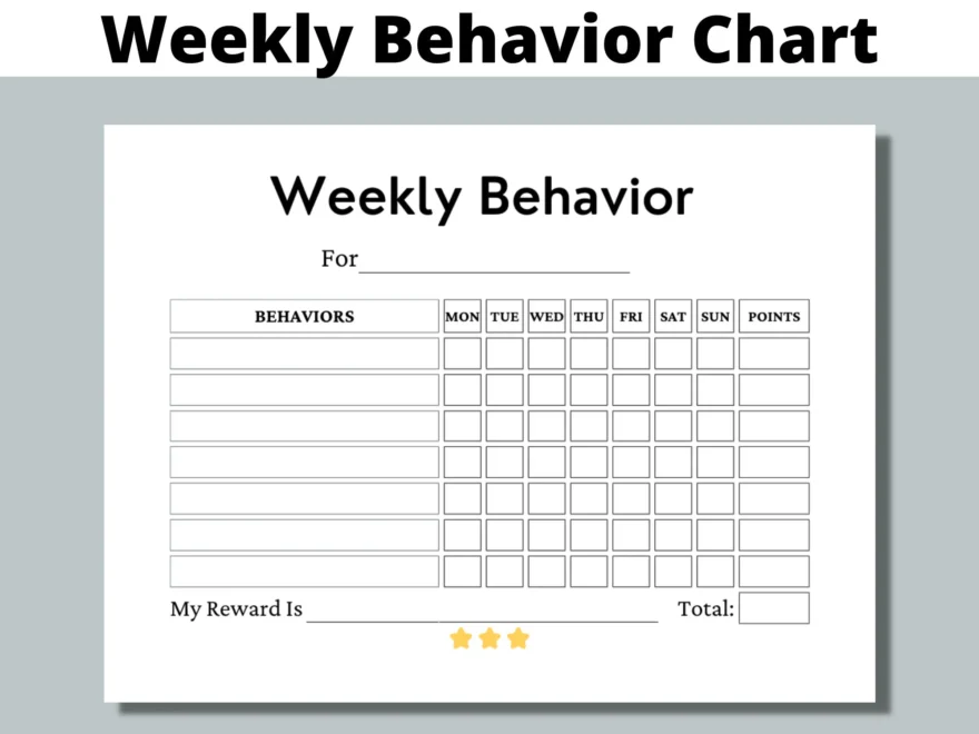 Weekly Behavior Chart Printable For Kids Students Classroom Preschool Kindergarten Home Points Reward Chart Sticker Chart Etsy