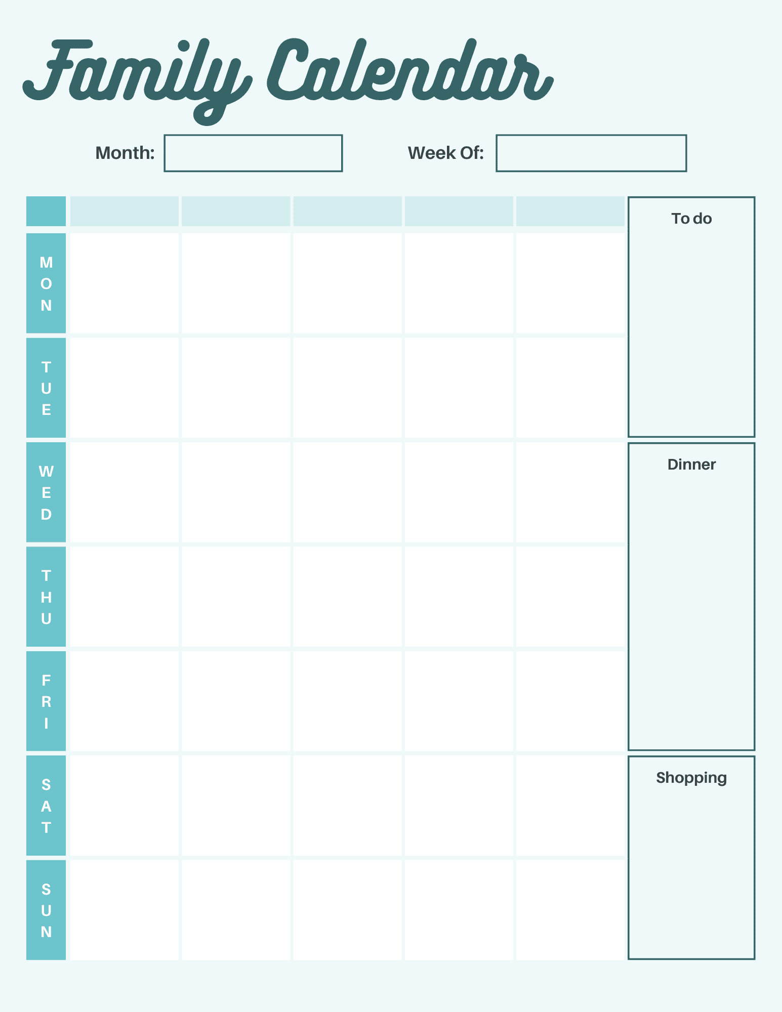Weekly Family Planner Free Printable