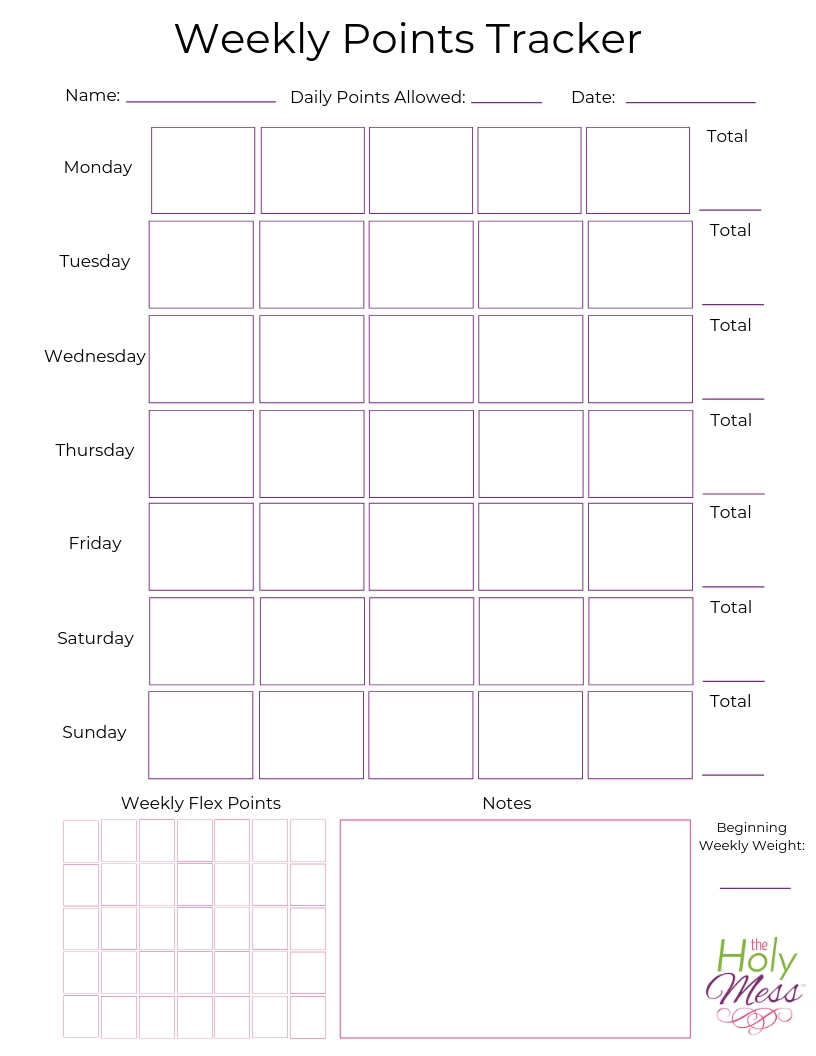 Weight Watchers Tracking Sheets Printable