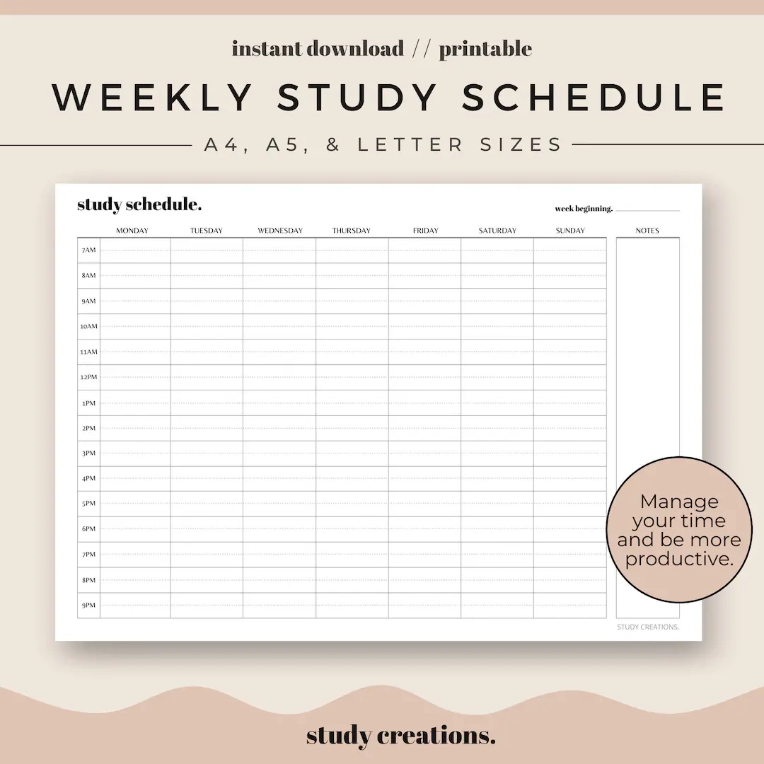 Weekly Study Planner Printable Weekly Study Planner Printable