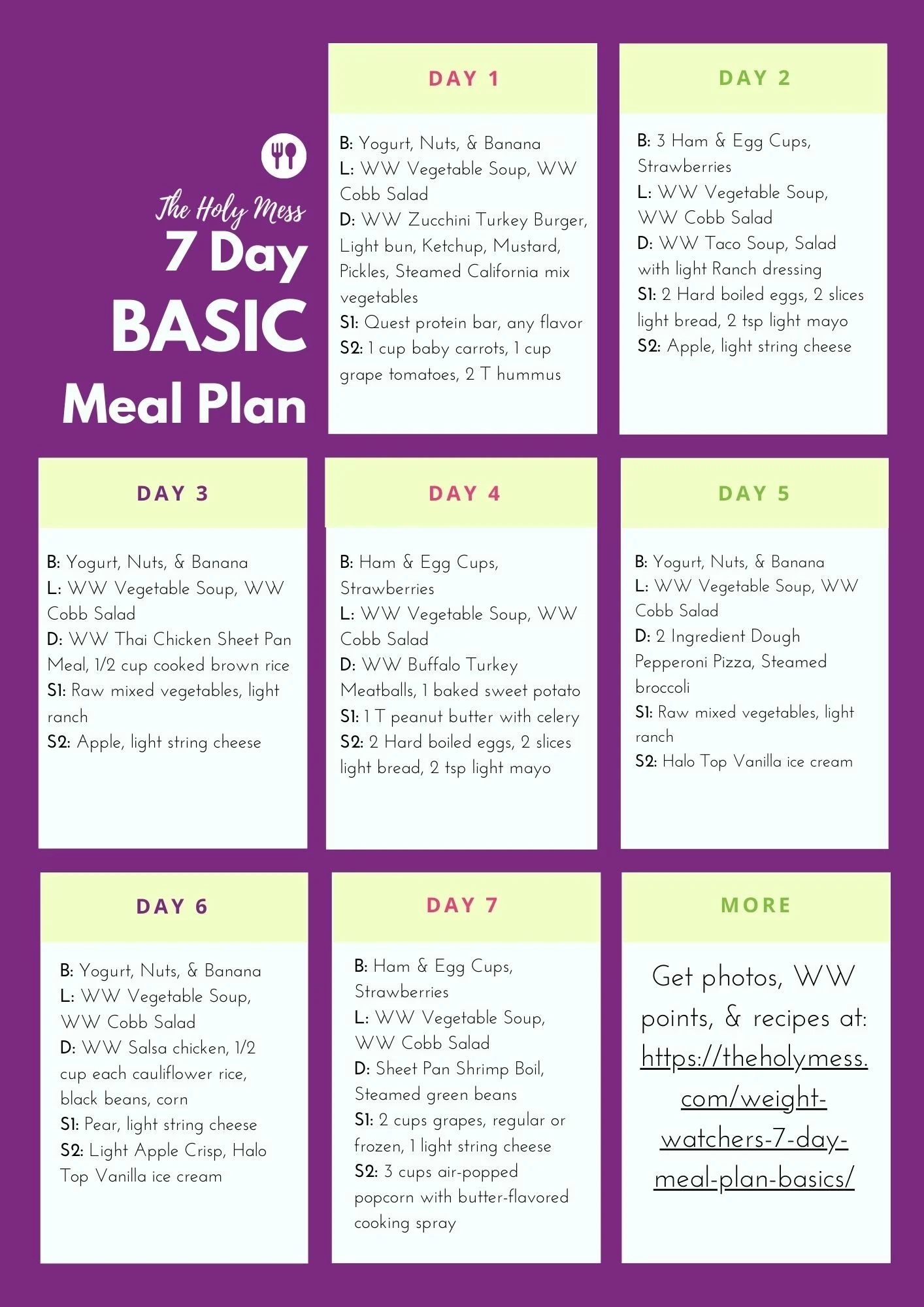 Weight Watchers Weekly Meal Planner Printable