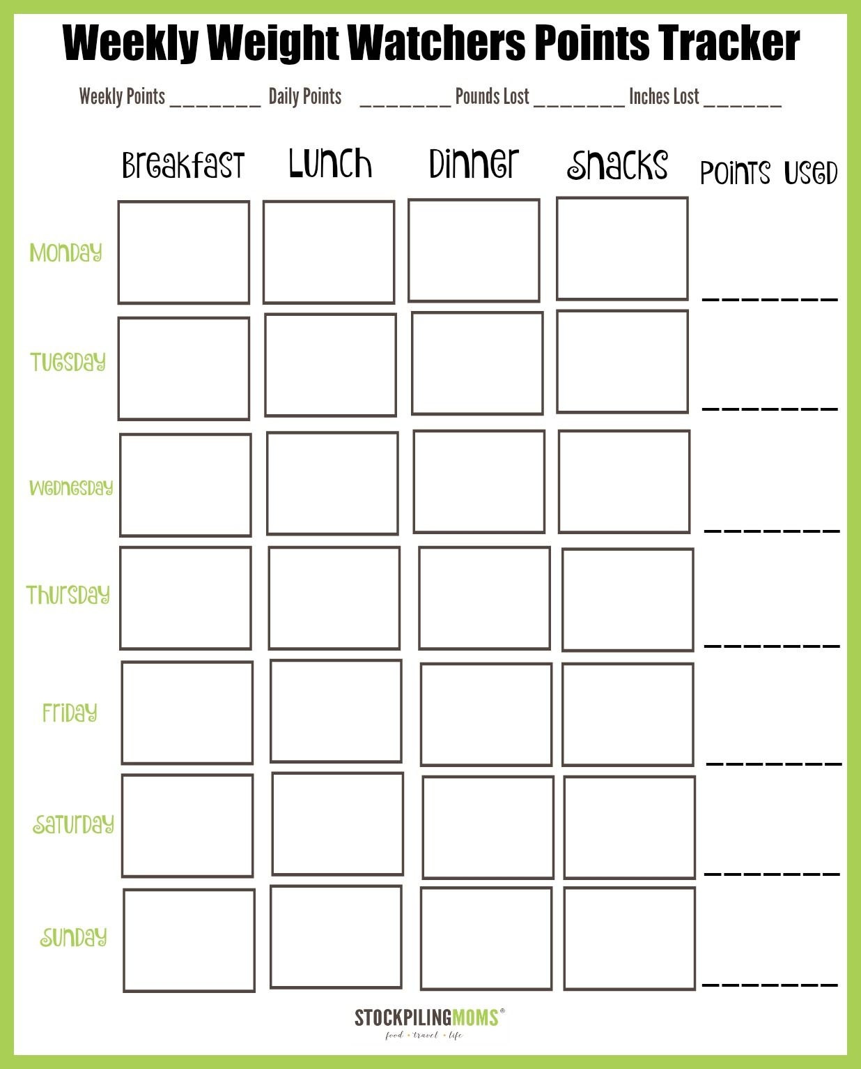 Weight Watchers Weekly Points Tracker Free Printable Worksheets Library