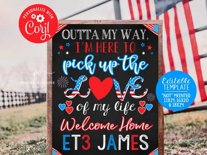 Welcome Home Wife Spouse Husband Sign Template Love Of My Life Homecoming Back From Deployment Chalkboard Printable Custom Etsy