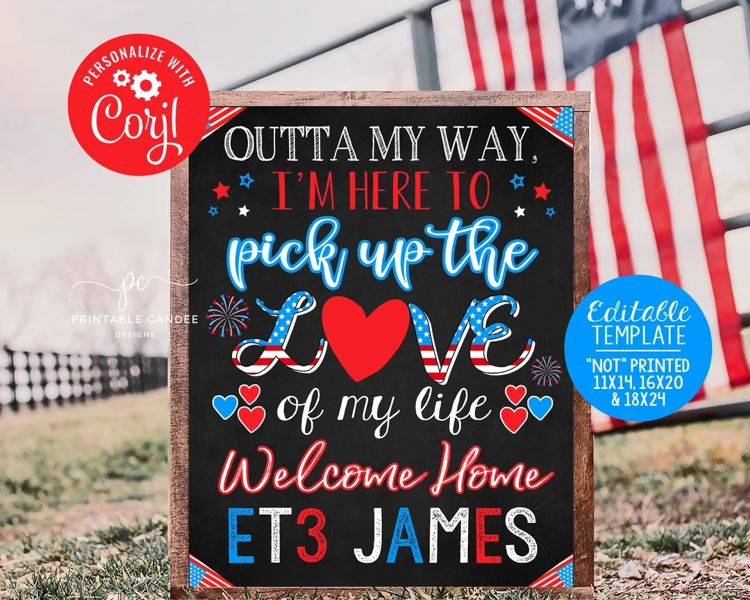 Welcome Home Wife Spouse Husband Sign Template Love Of My Life Homecoming Back From Deployment Chalkboard Printable Custom Etsy