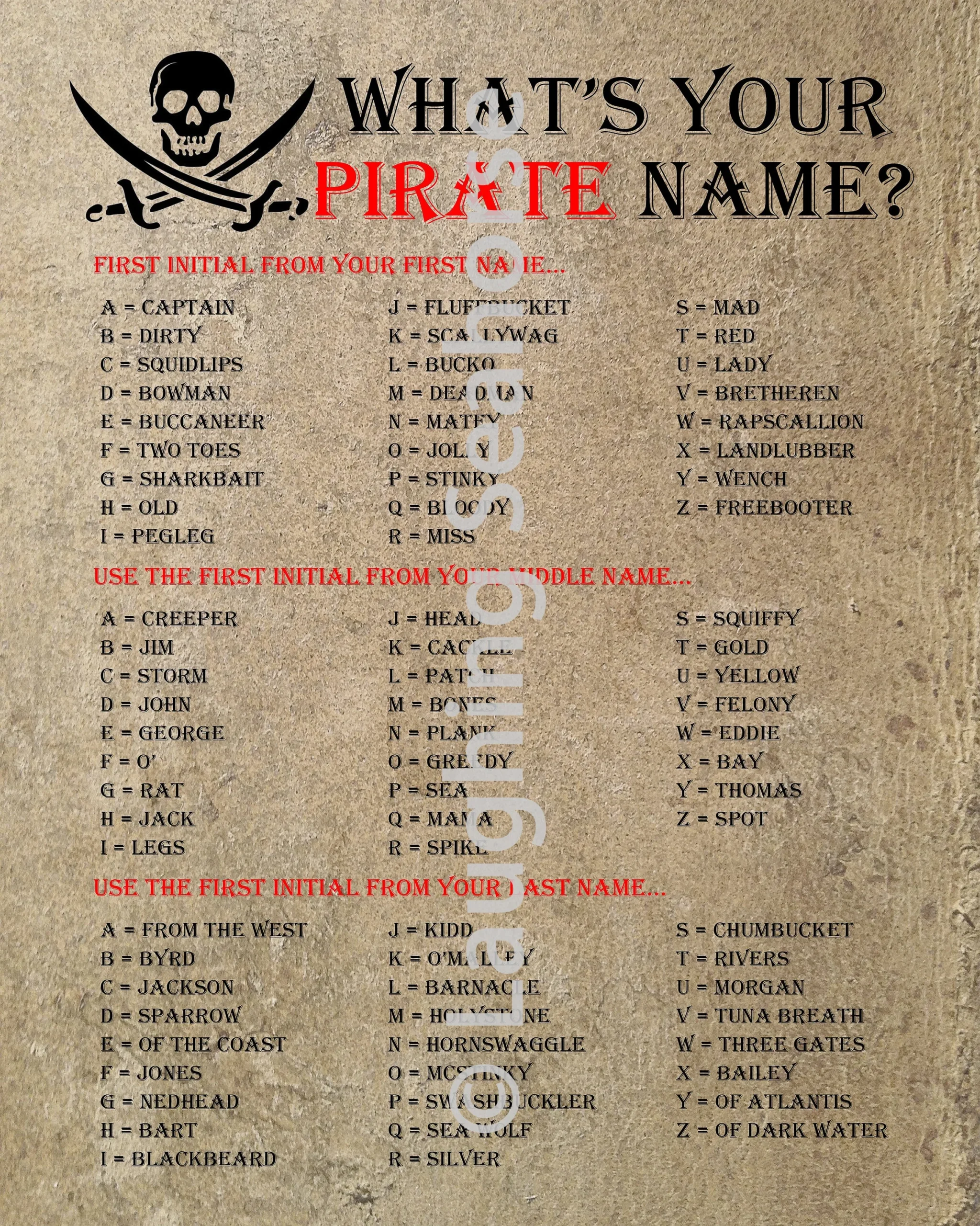 What s Your Pirate Name Printable Gasparilla Etsy