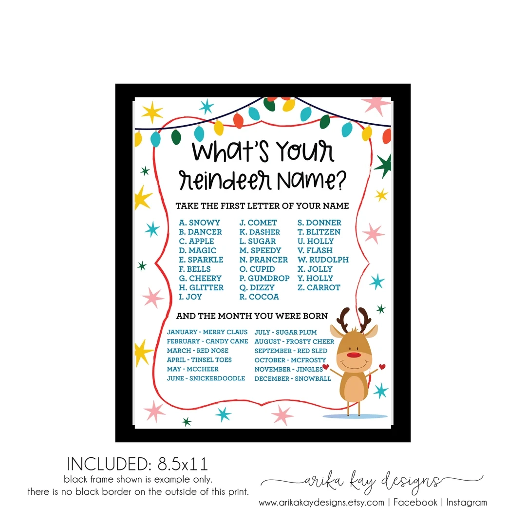 What s Your Reindeer Name Printable DOWNLOAD Christmas Holiday Party Activity Party Game Instant Digital Download Etsy