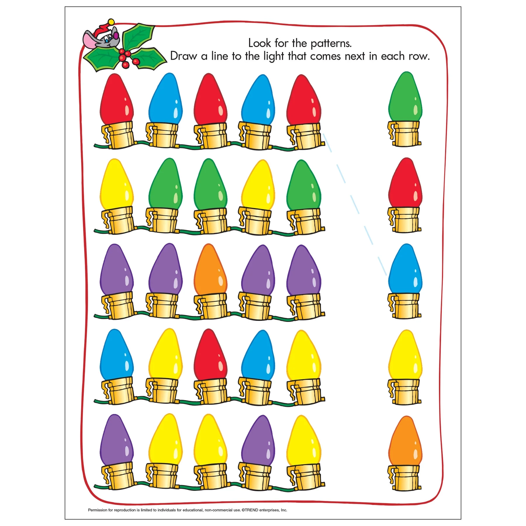 Winter Holiday Lights Color Patterns Free Printable TREND Enterprises Inc 