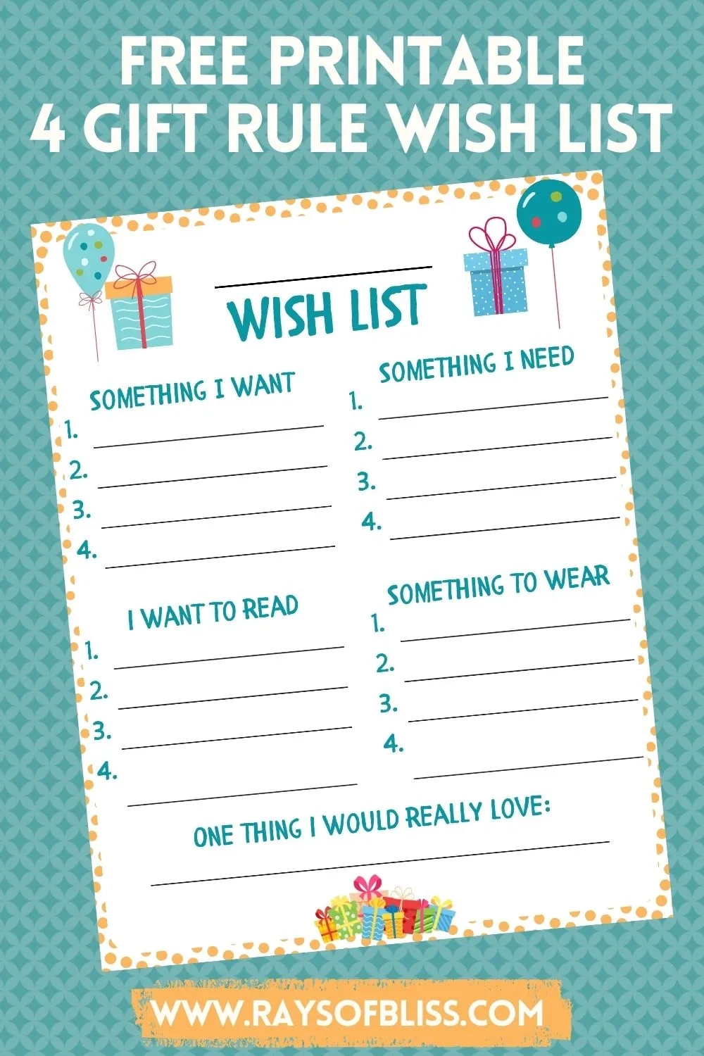 Wish List Free Printable 4 Gift Rule Rays Of Bliss Wish List Free Printable 4 Gift Rule Rays Of Bliss