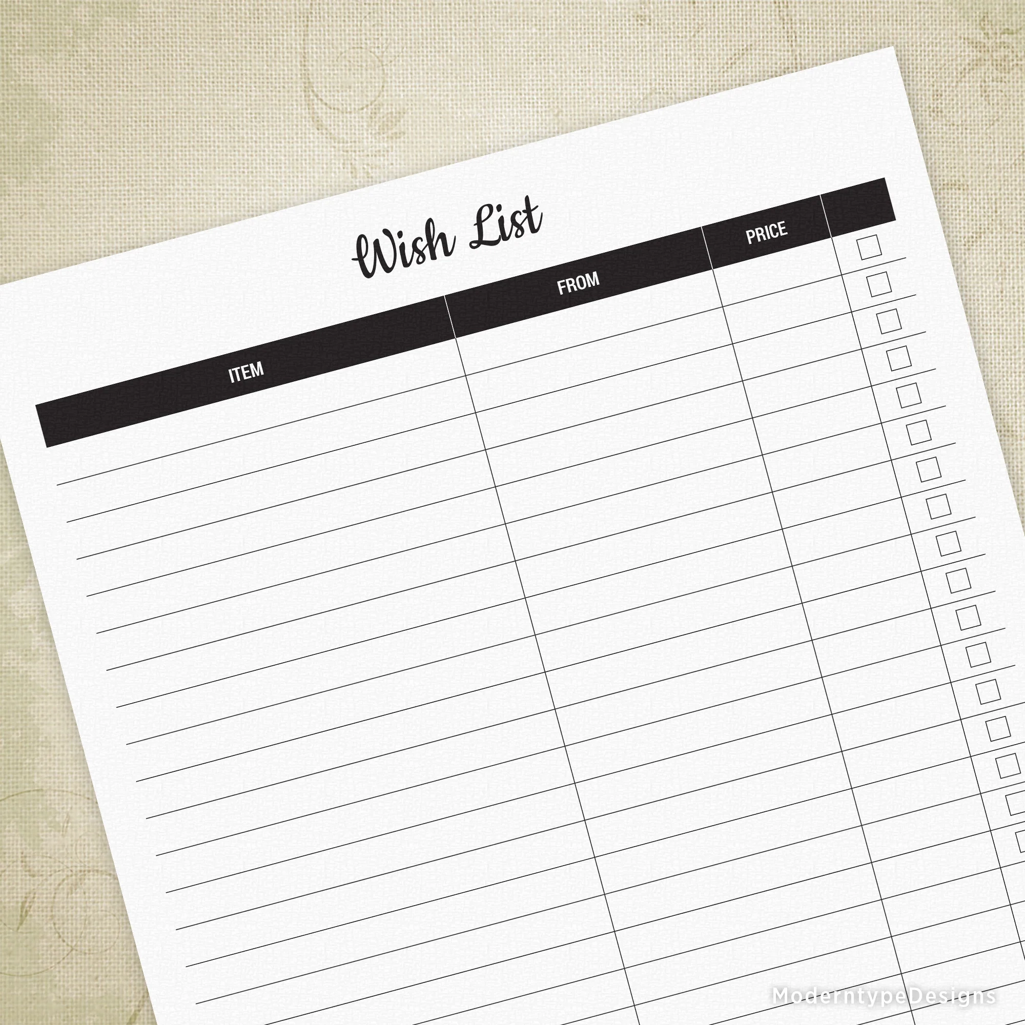 Wish List Printable