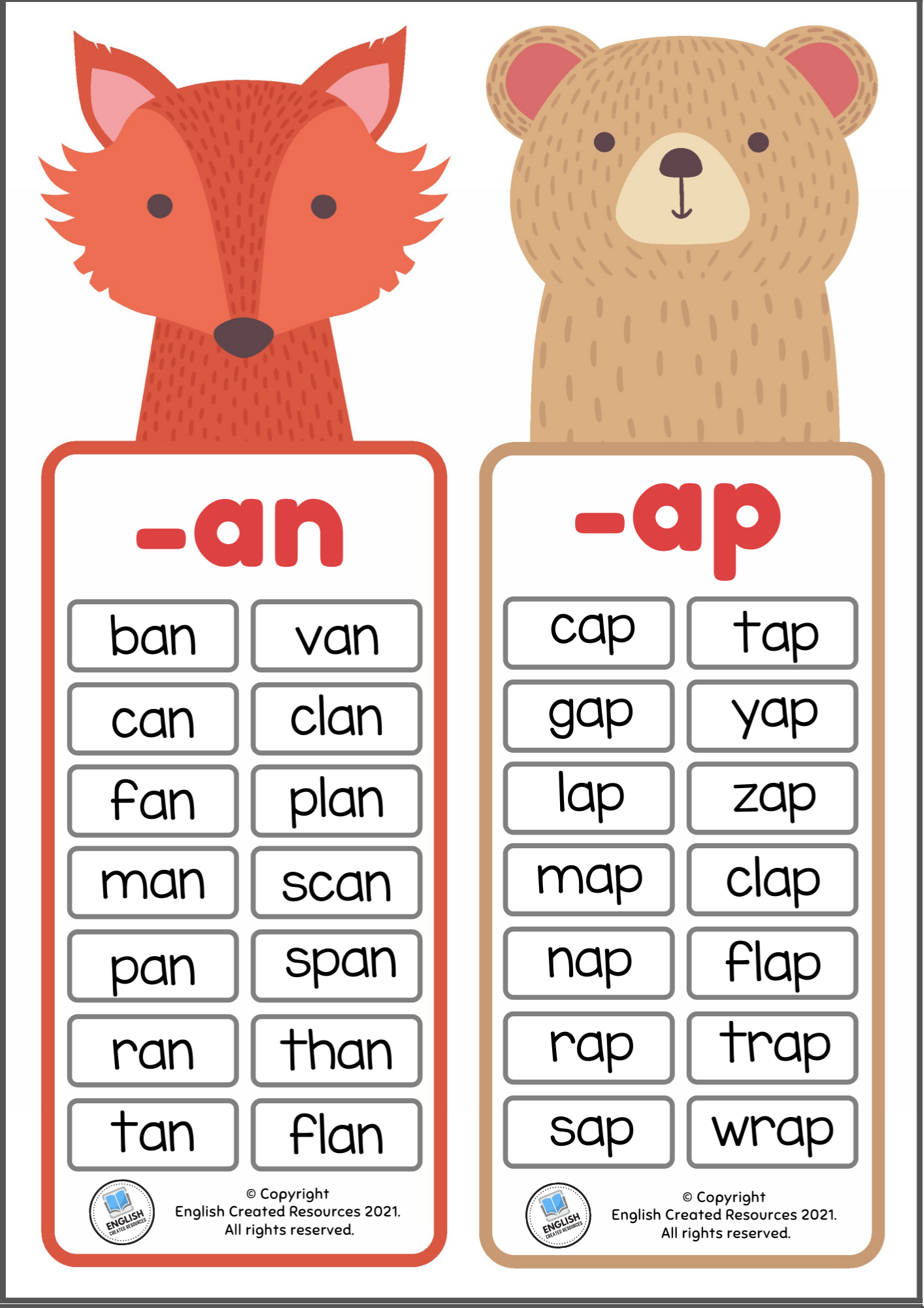 Word Family Charts English Created Resources