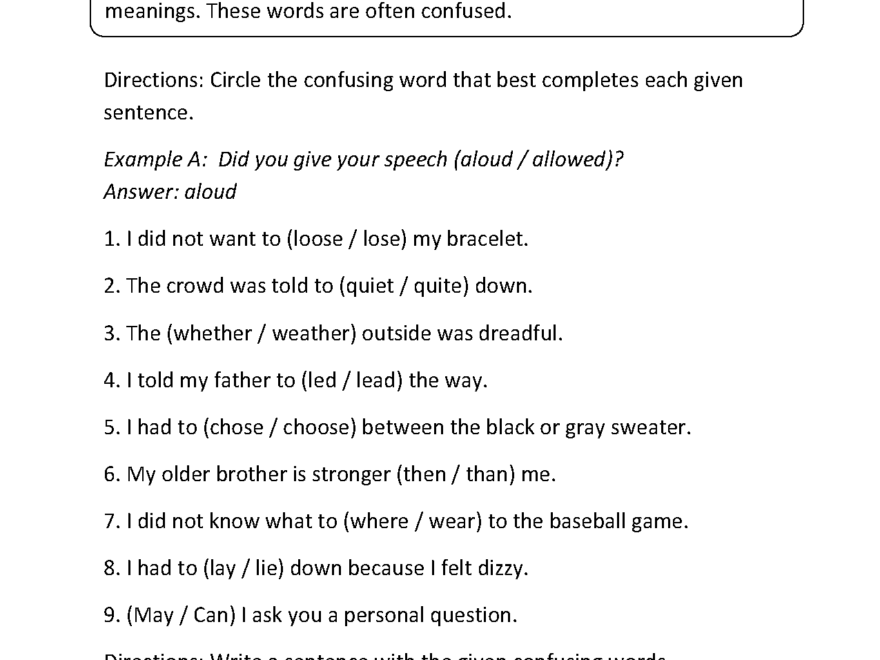 Word Usage Worksheets Commonly Confused Words Worksheets