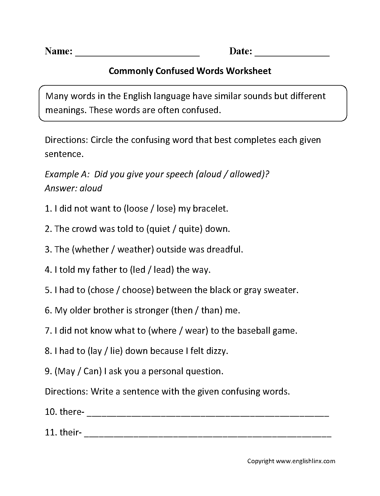 Word Usage Worksheets Commonly Confused Words Worksheets