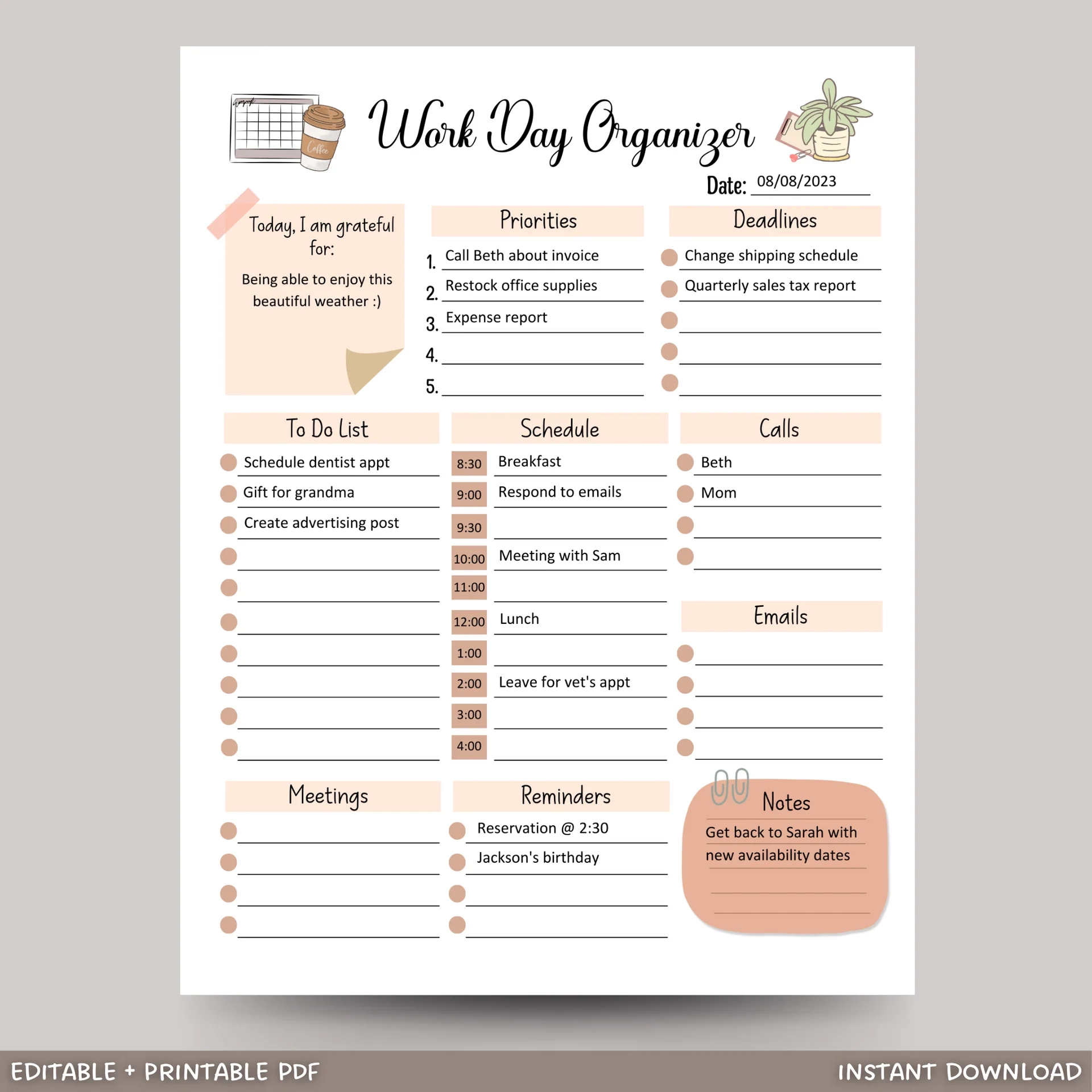 Printable Planner Year Work