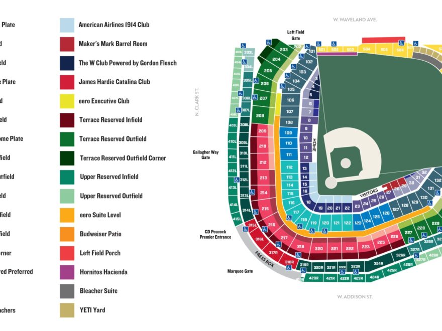 Wrigley Field Seating And Gate Map Chicago Cubs