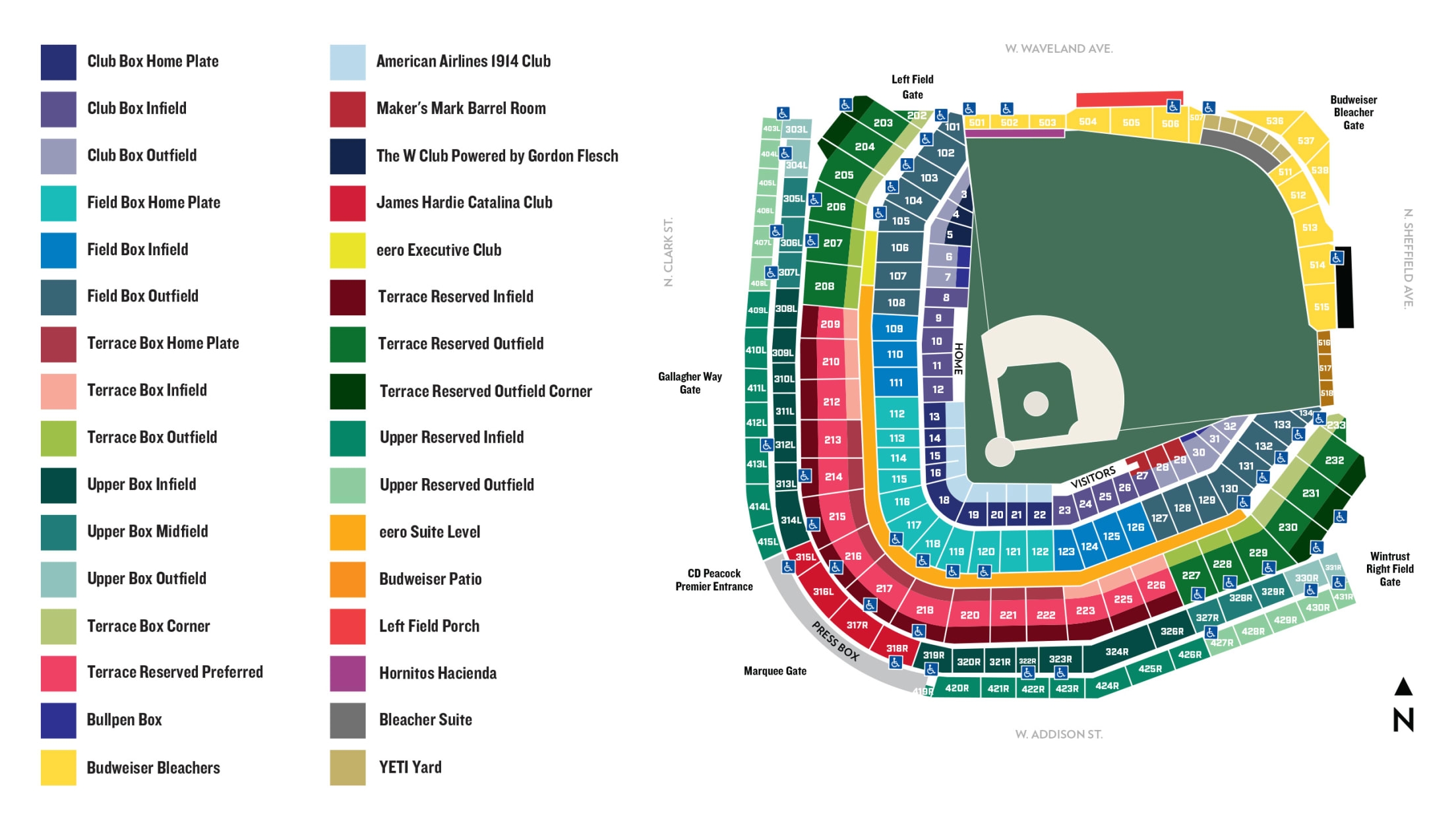 Wrigley Field Seating And Gate Map Chicago Cubs