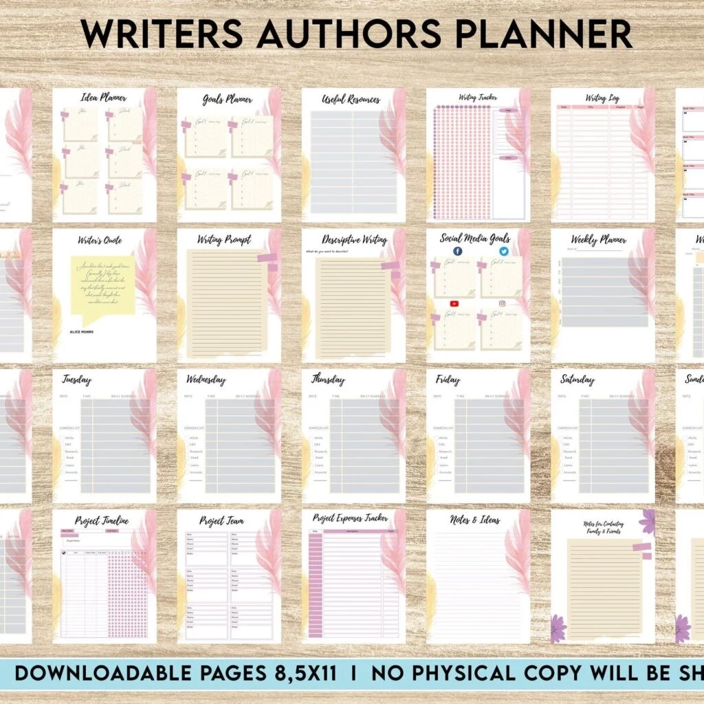 Writers Planner Author Planner Book Writing Planner Novel Planner PDF Printable 8 5x11 A4 Size Planners Weekly