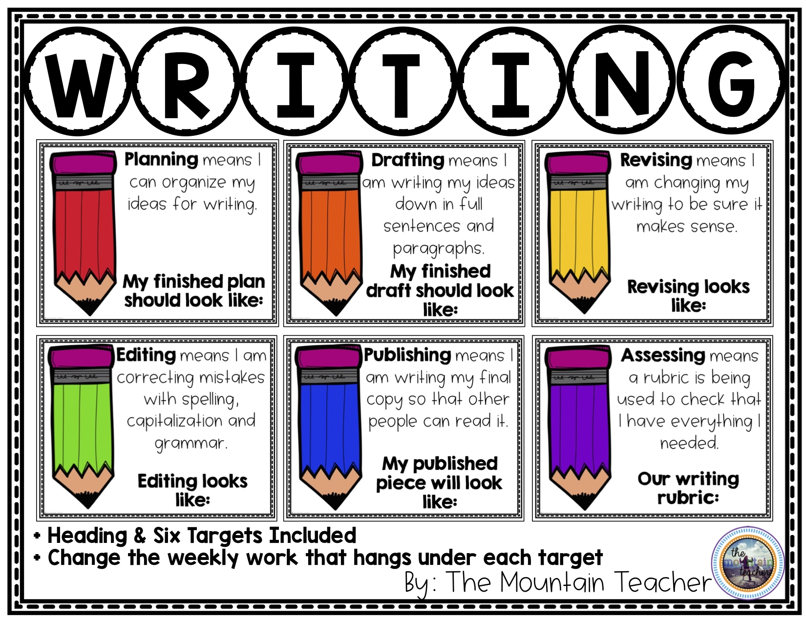 Writing Process Posters With Targets Anchor Charts For Bulletin Board Made By Teachers