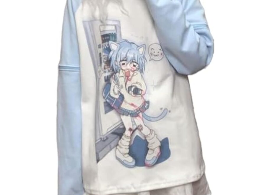 Y2k Aesthetic Detachable Sleeve T Shirt Women Kawaii Cat Girl Anime Print Cute Sweatshirts Fairycore Streetwear Medium Blue At Amazon Women s Clothing Store