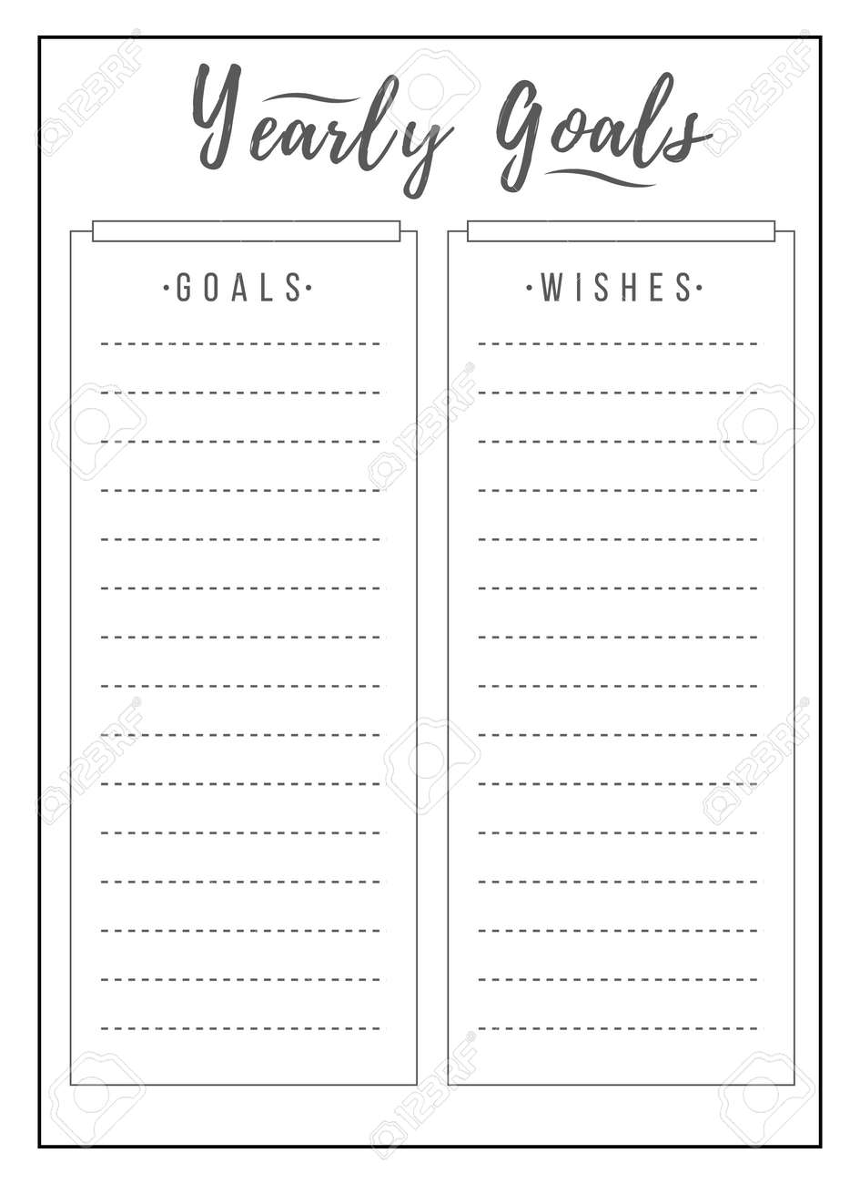 Yearly Schedule Minimalist Planner Page Design List Grid To Plan Annual Task Make Note New Year Resolutions Bullet Journal Printable Sheet Personal Organizer Notebook Vector Template Royalty Free SVG Cliparts Vectors And