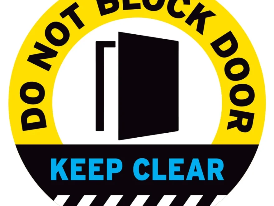 Yellow Do Not Block Door Keep Clear Floor Decal DiscountRubberStamps