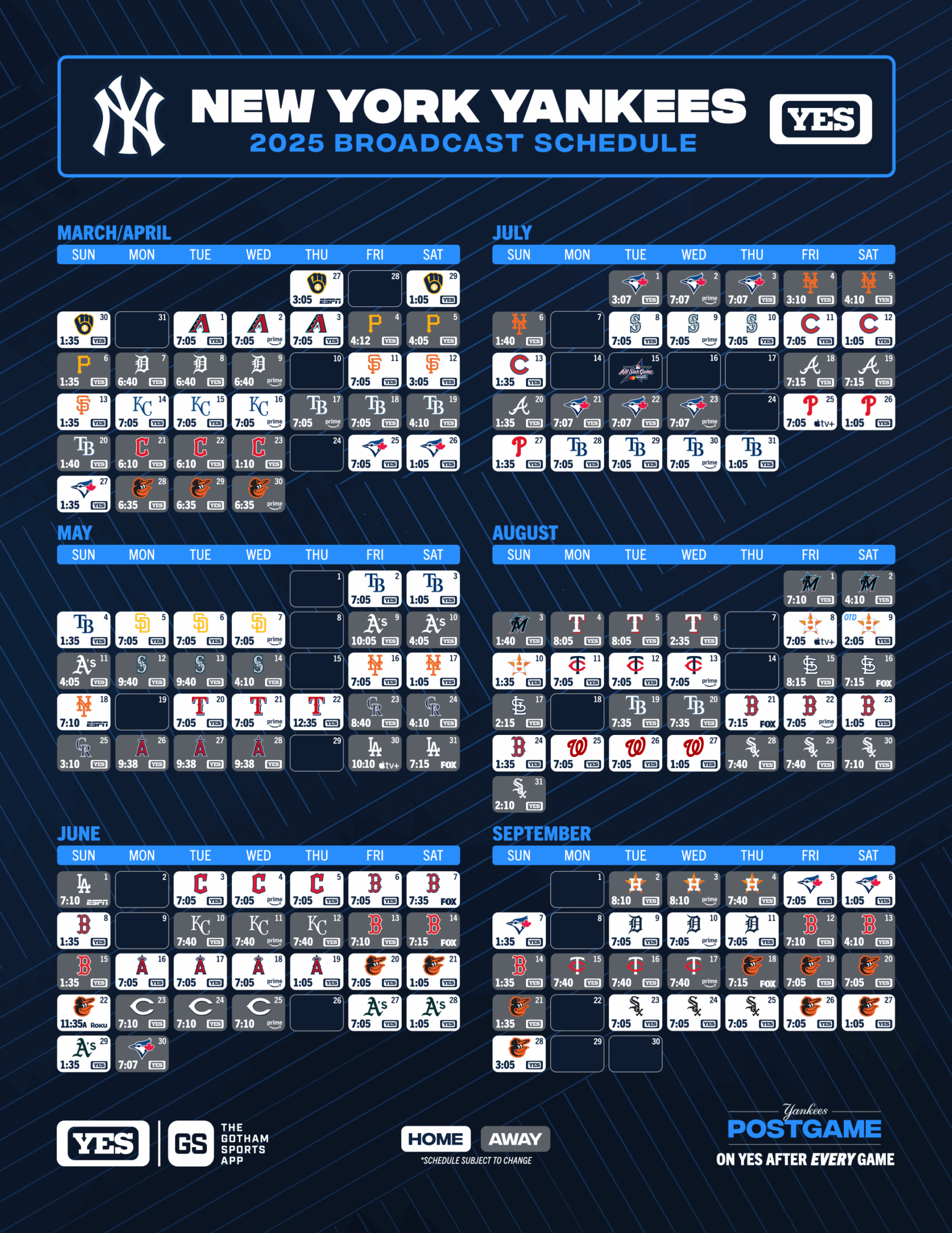 2026 New York Yankees Schedule Printable