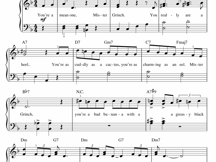 You re A Mean One Mr Grinch Sheet Music For Piano Solo PDF