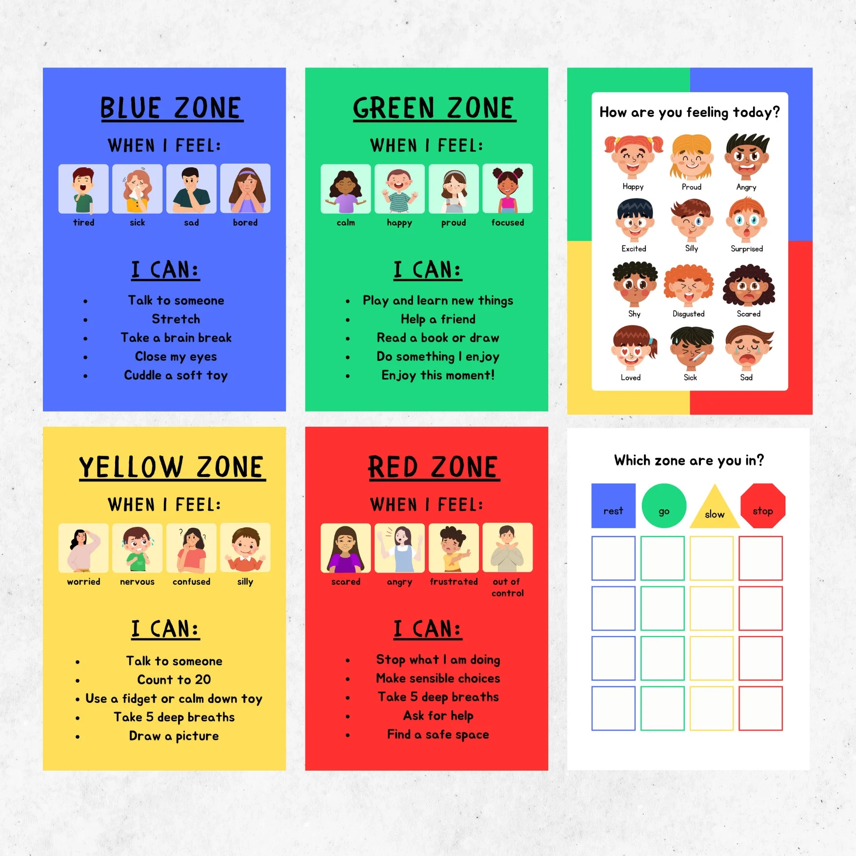 Zones Of Regulation Printable Signs